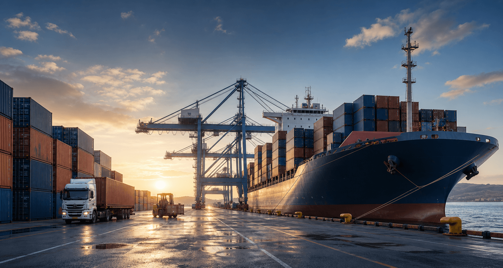 Container port and freight handling for international logistics