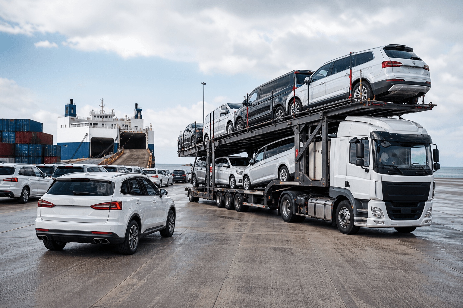 Vehicles prepared for export at a clean port yard